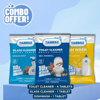 4 Tabs Toilet + 2 Tabs Dishwash + 2 Tabs Glass Cleaner