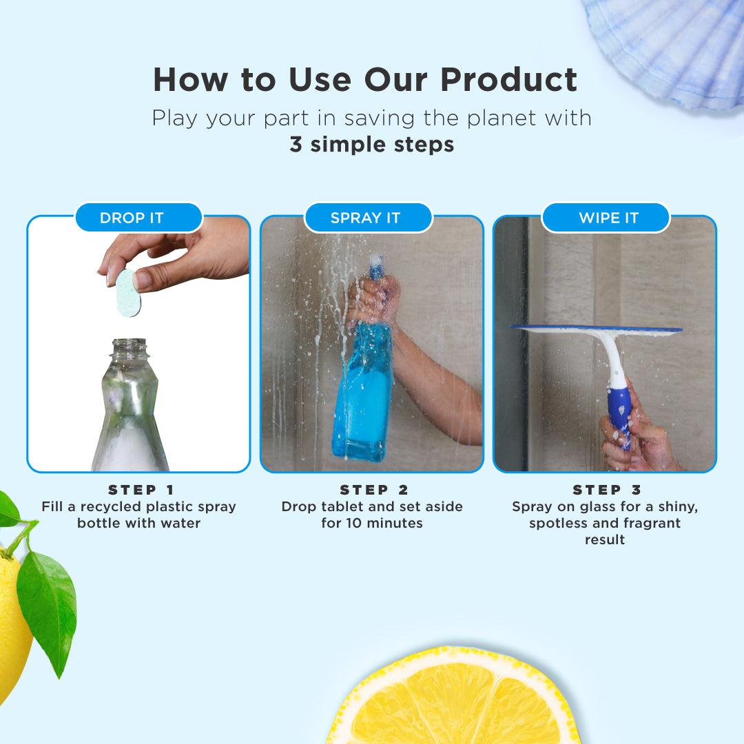 How to Use Tabbsz Eco-Friendly Glass Cleaner Step-by-Step Guide, Natural and Biodegradable Glass Cleaner Instructions, Non-Toxic, Paraben-Free, Plastic-Free, Streak-Free Glass,india's first cleaning tablet
