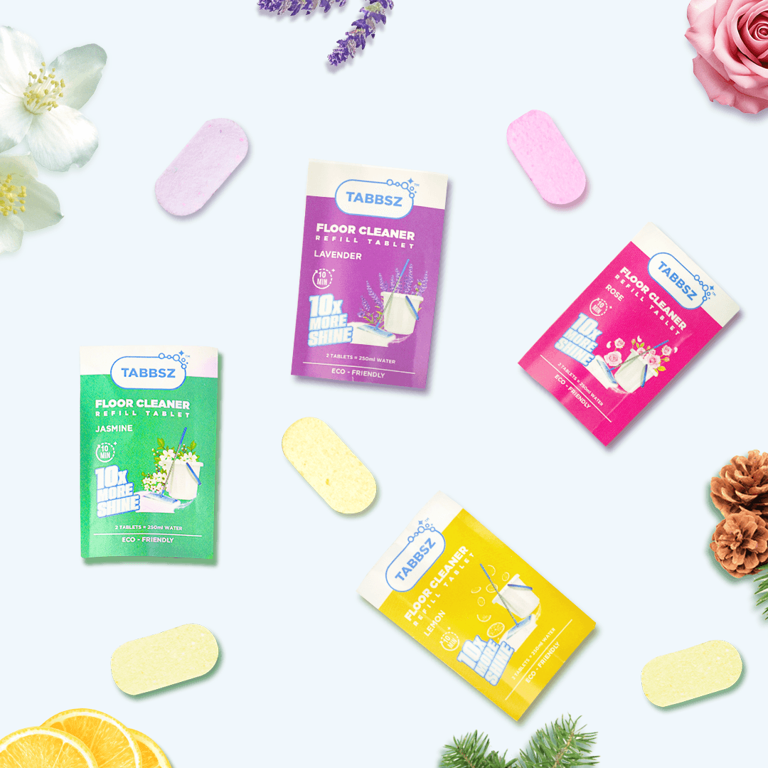 tabbsz, floor cleaner, assorted pack pack of 2,pack of 8,pack of 16,pack of 32, pack of 64 ,cleaning tablets, plastic free, nontoxic, child safe, pet safe, zero waste, eco friendly,
India's first cleaning tablet, shipping globally, polish protect floor cleaner, yellow stain remover toilet cleaner
sensitive skin cleaner, skin friendly cleaner, rose cleaner, lime cleaner, jasmine cleaner, lavender cleaner
