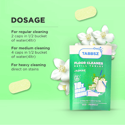 India's first cleaning tablet, shipping globally, polish protect floor cleaner, yellow stain remover floor cleaner
sensitive skin cleaner, skin friendly,  pack of 2, pack of 8, pack of 16, pack of 32, pack of 64, tabbsz, floor cleaner, dosage instructions, jasmine variant, cleaning tablets, plastic free, non toxic, child safe, pet safe, zero waste, eco friendly