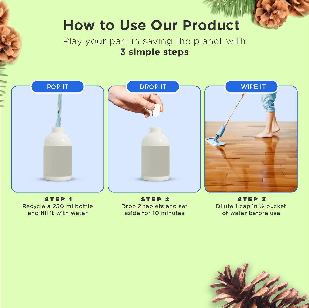 How to use Tabbsz wooden floor cleaner, eco-friendly and biodegradable cleaning tablet made for natural wood surfaces, safe, non-toxic, and plastic-free
