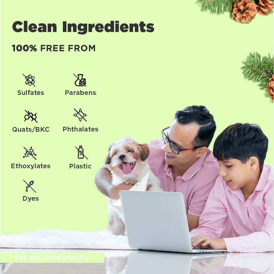 Tabbsz eco-friendly wooden floor cleaner with natural pine scent, biodegradable and non-toxic formula, free from parabens and harsh chemicals, safe for pets and children, ideal for sustainable hardwood floor cleaning